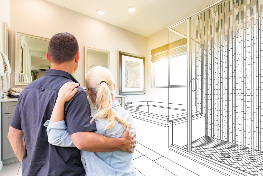 couple envisioning new bathroom and shower
